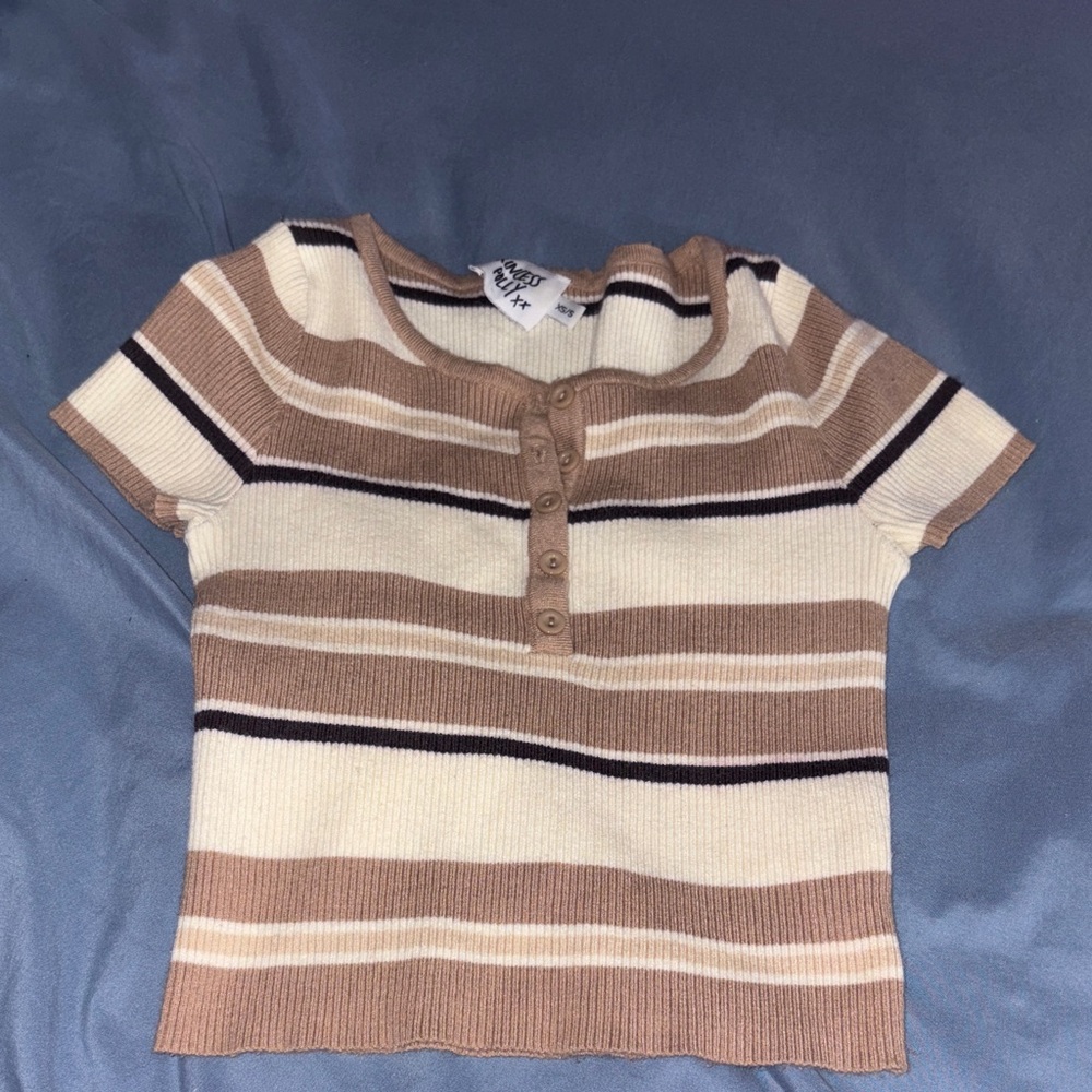 Princess Polly Striped Tan and Cream Tee